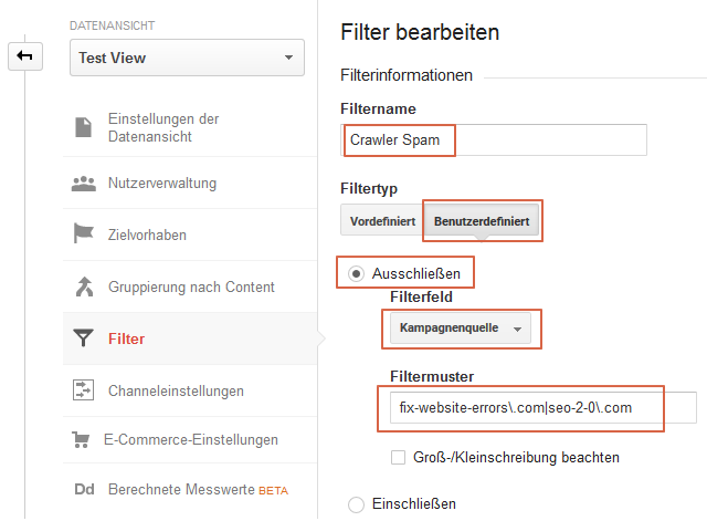 Anleitung: Erstellung eines Filers in Google Analytics um Referral Spam in einer Datenansicht zu verhindern